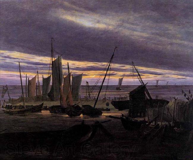 Caspar David Friedrich Boats in the Harbour at Evening Norge oil painting art